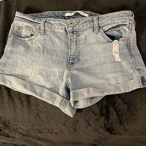 Celebrity pink light blue jean shorts